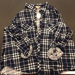 Navy/ ivory plaid button down shirt